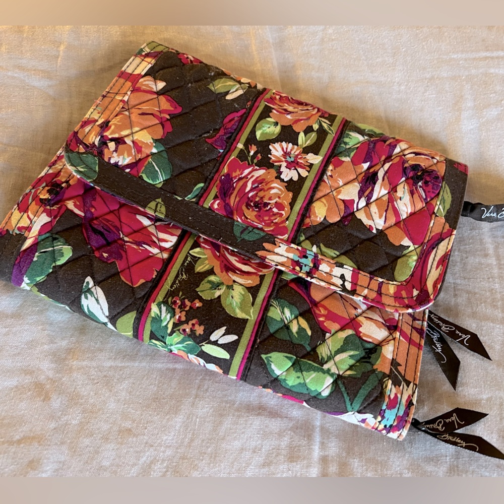 Vera Bradley Quilted Floral Jewellery Roll in Brown, Pink, Orange, Green